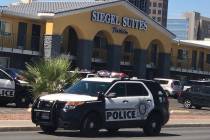 Las Vegas police investigate a bomb threat at Siegel Suites at 455 E. Twain Ave. in Las Vegas. ...