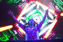 Steve Aoki performs on the Main Street Stage at the Fremont Street Experience after the debut o ...
