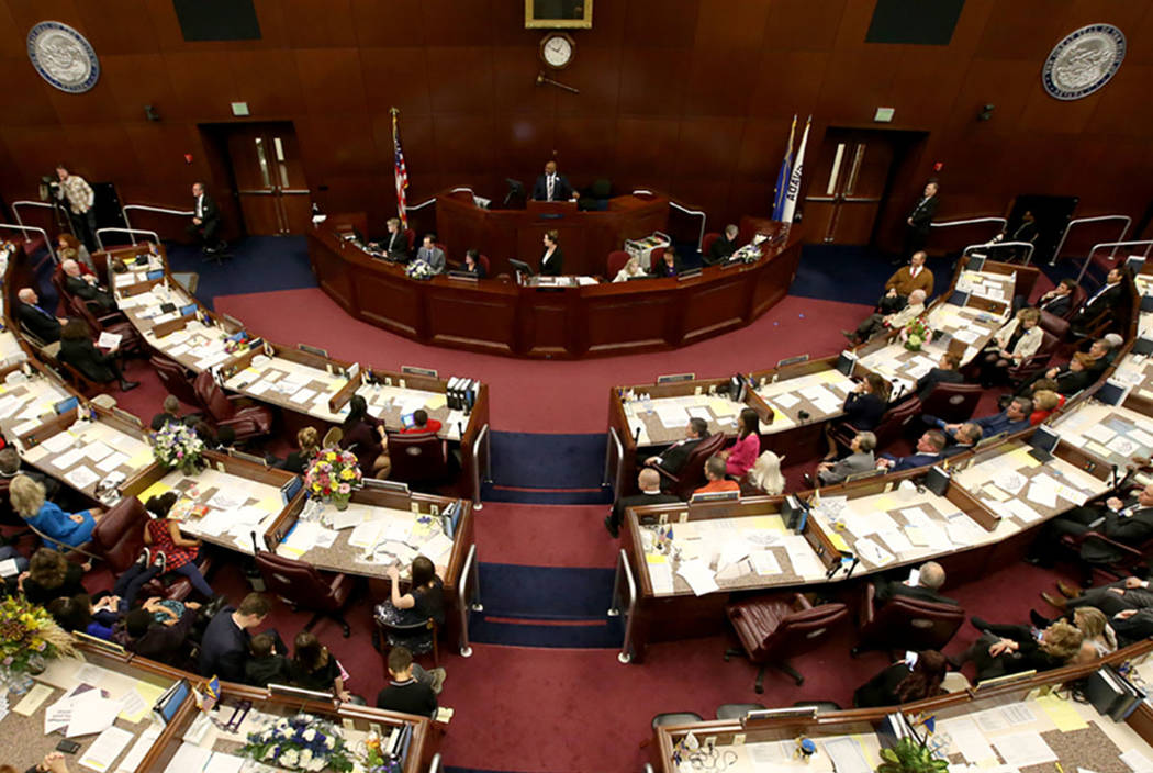 Speaker Jason Frierson, D-Las Vegas, presides over the Assembly the Legislative Building in Car ...