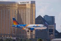 An Allegiant Air flight prepares to land at McCarran International Airport in Las Vegas in 2018 ...
