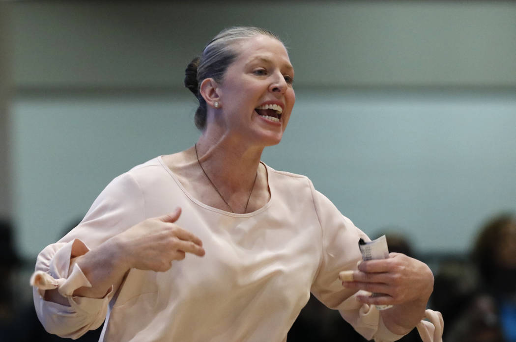 New York Liberty's head coach yells during the second half of a WNBA basketball game against th ...