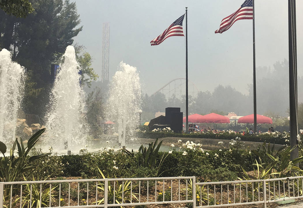 This Sunday, June 9, 2019, photo courtesy of Rachel Gallat, shows the Cafe Plaza when a brush f ...