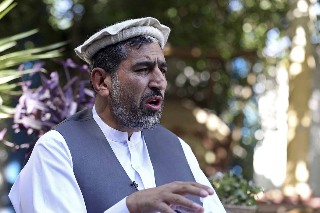 Ajmal Omar a member of the Nangarhar provincial council speaks Thursday, May 30, 2019, during a ...