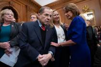 FILE - In this Jan. 4, 2019, Speaker of the House Nancy Pelosi, D-Calif., right, htalks with Re ...