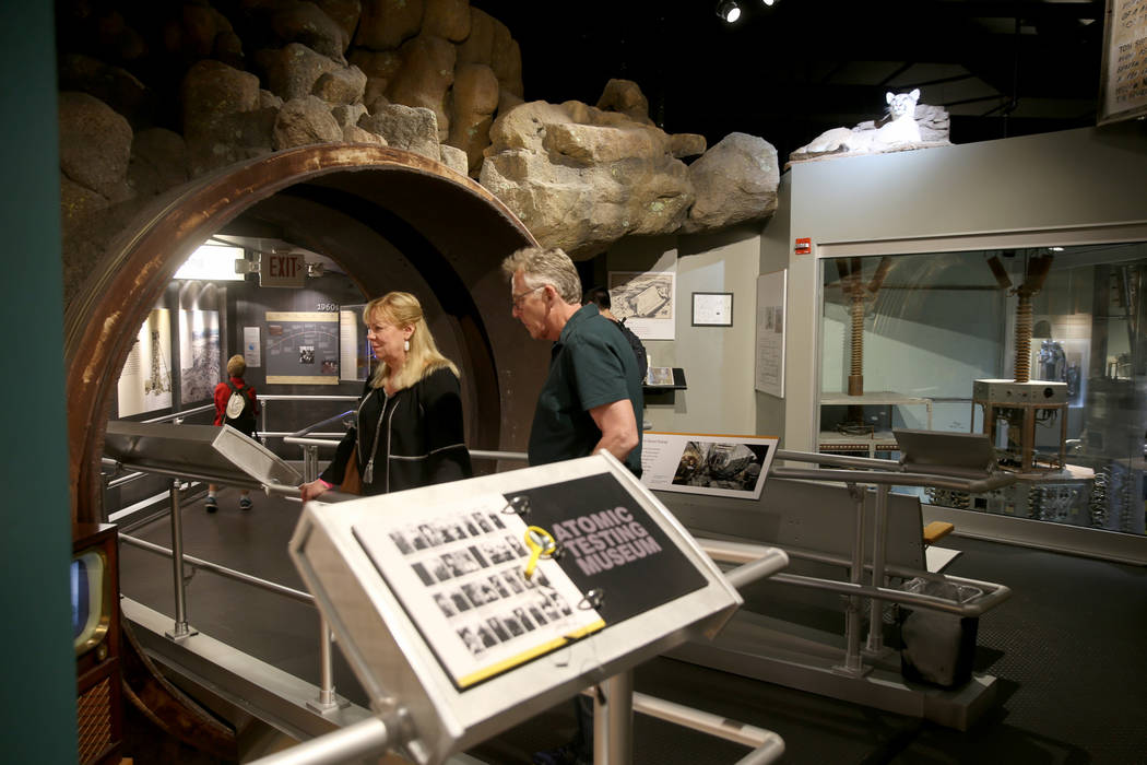 Sheryl Harmon and Brad Goldberg, both of Los Angeles, tour the National Atomic Testing Museum i ...