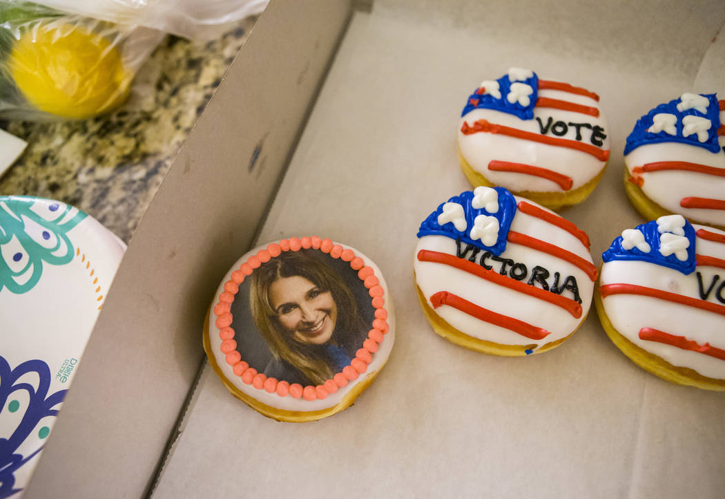 Donuts are served during an election night watch party for Las Vegas City Council Ward 2 candid ...