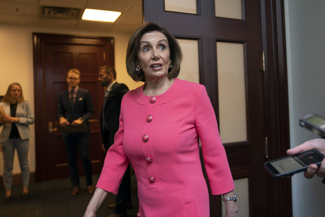 Speaker of the House Nancy Pelosi, D-Calif., arrives for a closed-door meeting with her Democra ...