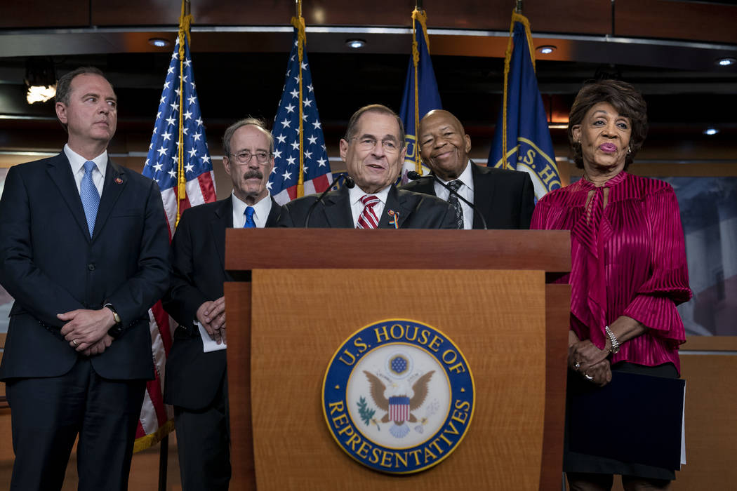 House Judiciary Committee Chairman Jerrold Nadler, D-N.Y., center, and other Democratic House c ...
