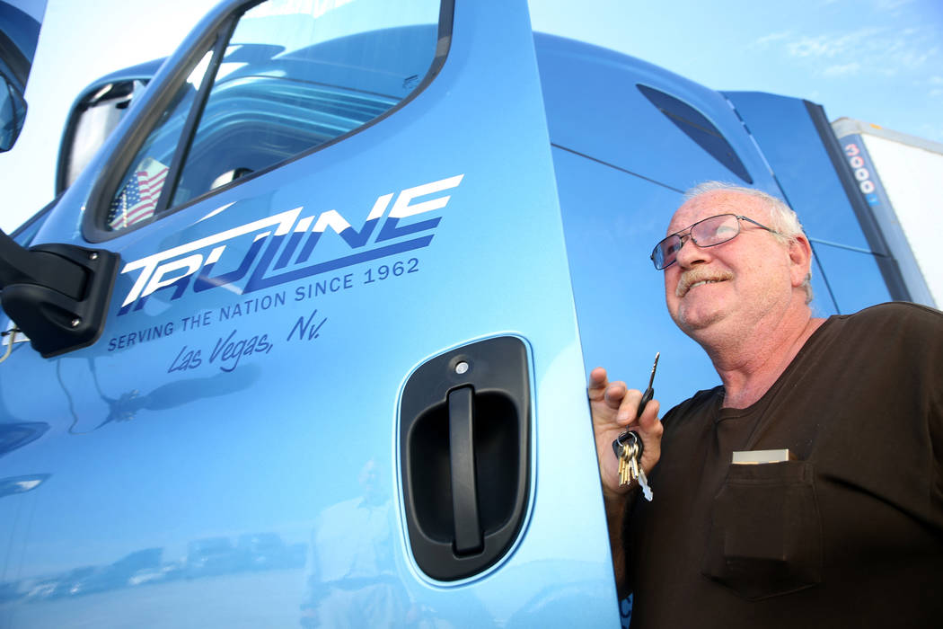 Tony Serpe, a driver trainer with Truline Corporation, prepares to move his rig at his trucking ...