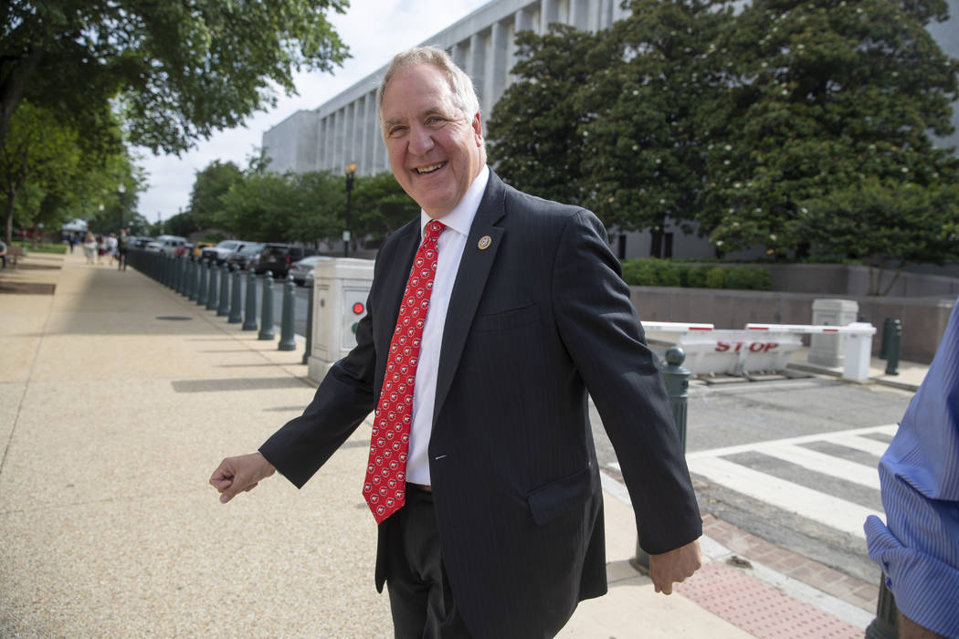 Rep. John Shimkus, R-Ill., leaves a GOP meeting on Capitol Hill in Washington, Wednesday, June ...