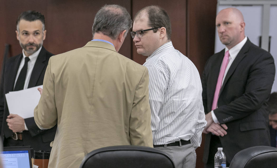 Defense attorney Boyd Young talks with Tim Jones, center, during the sentencing phase of his tr ...