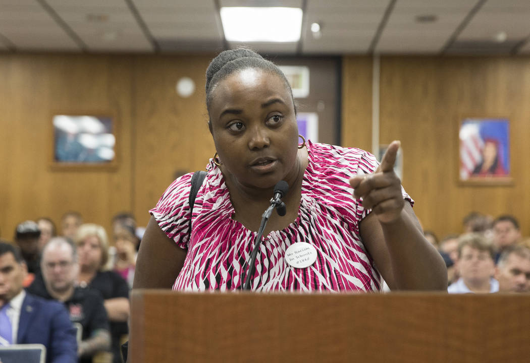 Jshauntae Marshall demands accountability from the Clark County School District Board of Truste ...