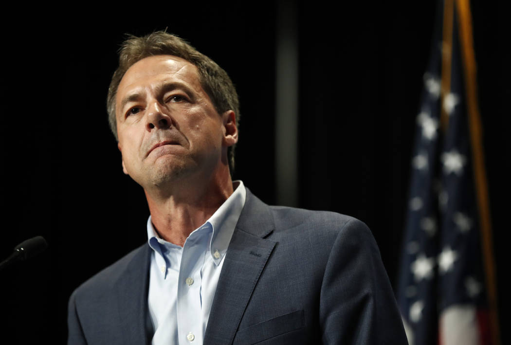 Democratic presidential candidate Steve Bullock speaks during the Iowa Democratic Party's Hall ...