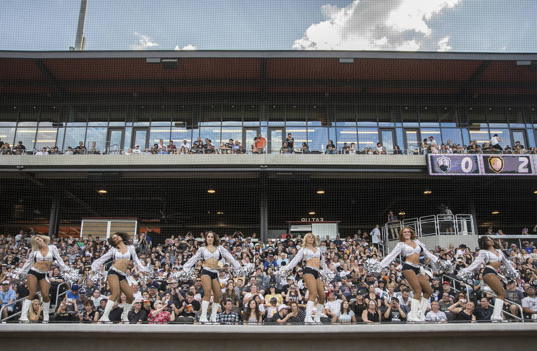 The Oakland Raiderettes perform during the Battle For Vegas Charity Softball Game benefiting th ...