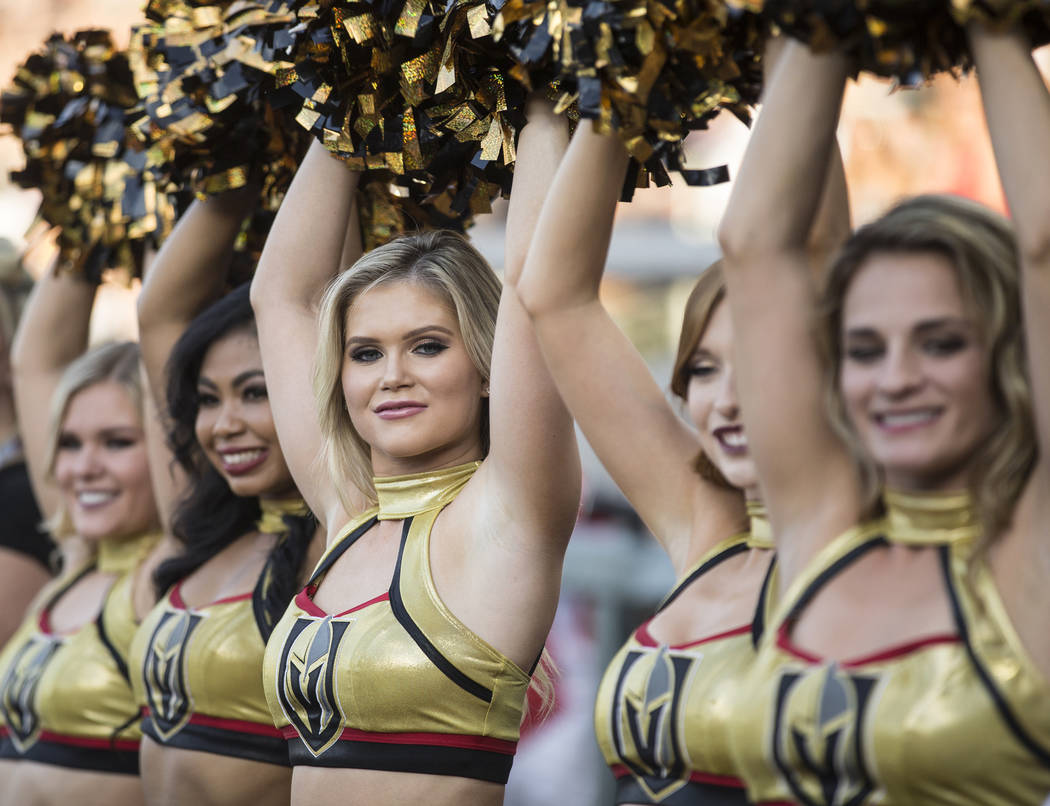 The Golden Aces cheer for the Golden Knights during the Battle For Vegas Charity Softball Game ...