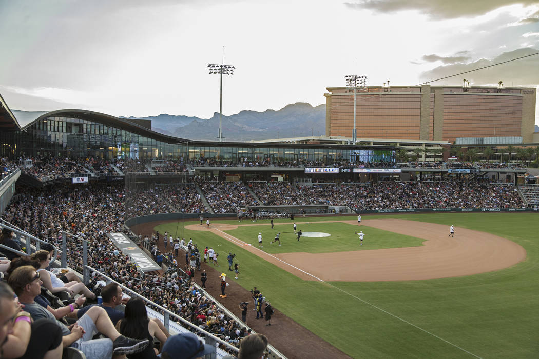Las Vegas Ballpark is packed during the Battle For Vegas Charity Softball Game benefiting the T ...