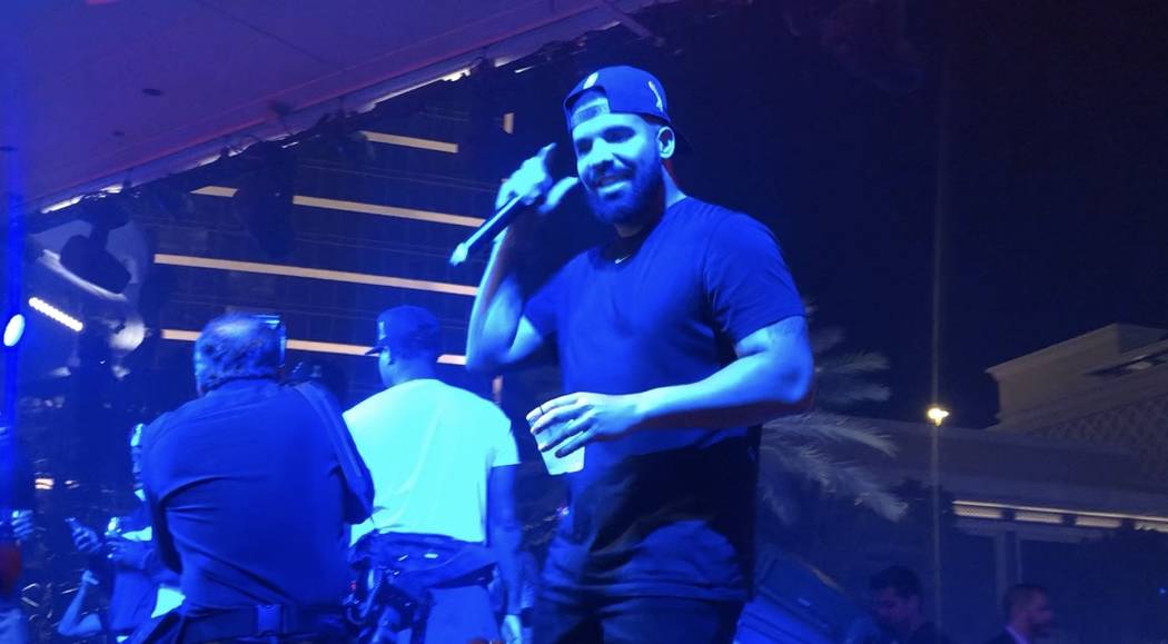 Rap superstar Drake toasts the NBA champion Toronto Raptors at XS Nightclub at Wynn Las Vegas o ...
