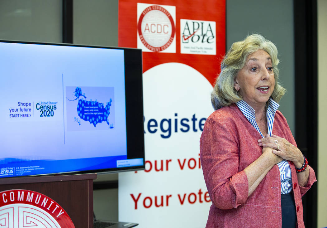 U.S. Rep. Dina Titus, D-Nev., speaks about attaining accurate numbers to volunteers during an A ...