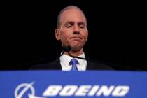 FILE - In this Monday, April 29, 2019 file photo, Boeing Chief Executive Dennis Muilenburg spea ...