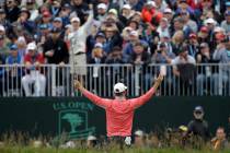 Gary Woodland celebrates after winning the U.S. Open Championship golf tournament Sunday, June ...