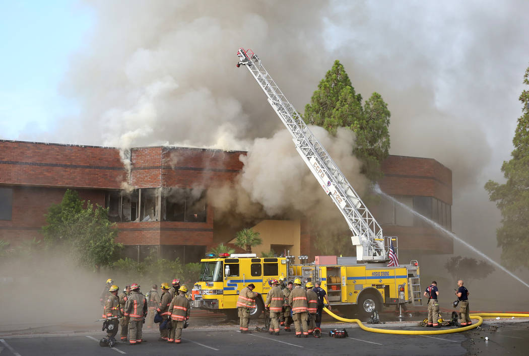 Clark County Fire Department and Las Vegas Fire crews battle blaze at The Park at 3900 at 3900 ...