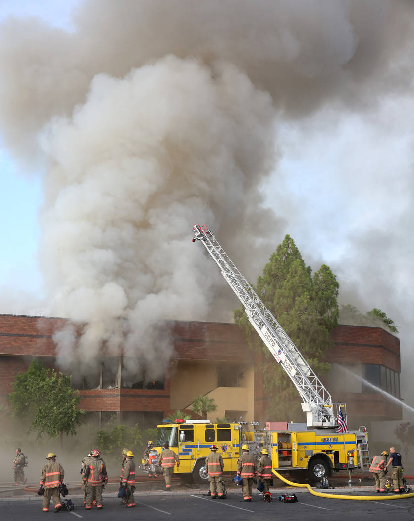 Clark County Fire Department and Las Vegas Fire crews battle blaze at The Park at 3900 at 3900 ...