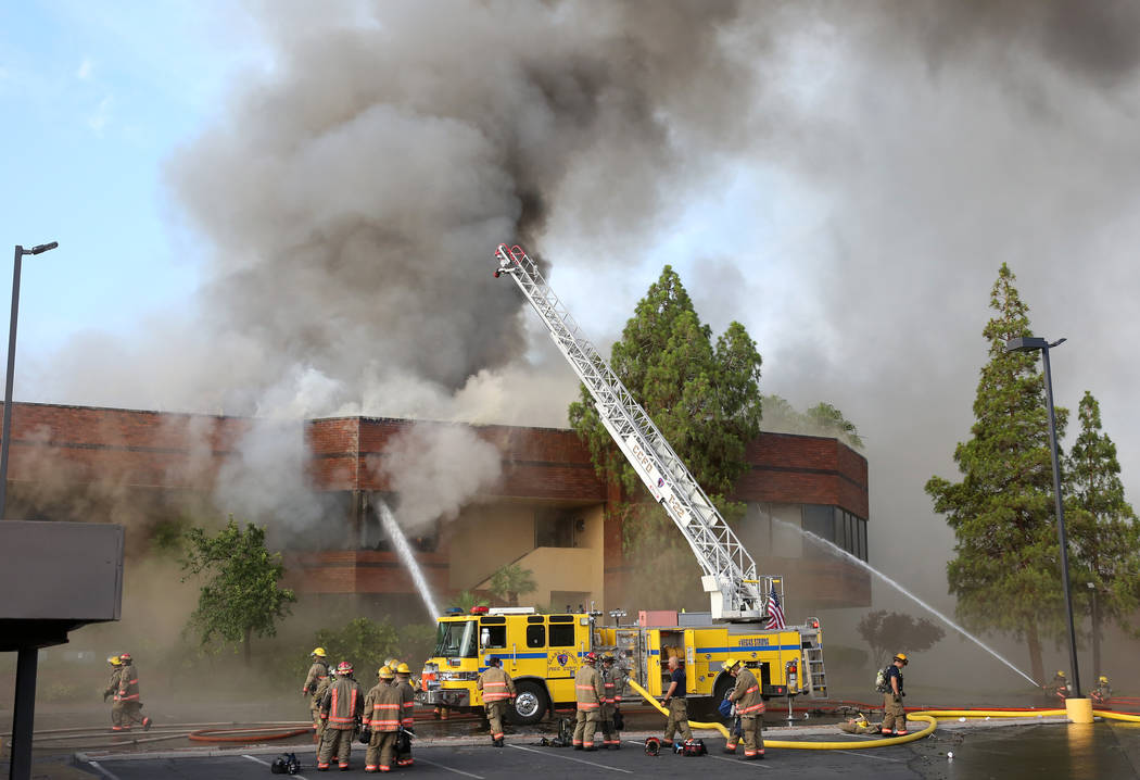 Clark County Fire Department and Las Vegas Fire crews battle blaze at The Park at 3900 at 3900 ...