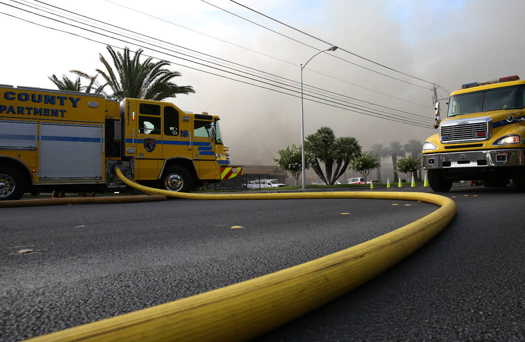 Clark County Fire Department and Las Vegas Fire crews battle blaze at The Park at 3900 at 3900 ...