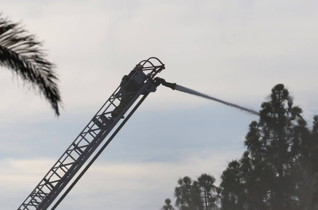 Clark County and Las Vegas fire crews battle a blaze at The Park at 3900 at 3900 Paradise Road, ...