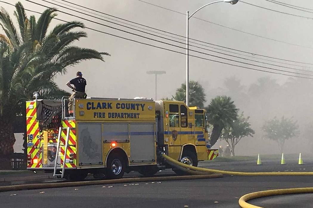 The Clark County Fire Department is battling a fire at at business complex near Paradise Road a ...