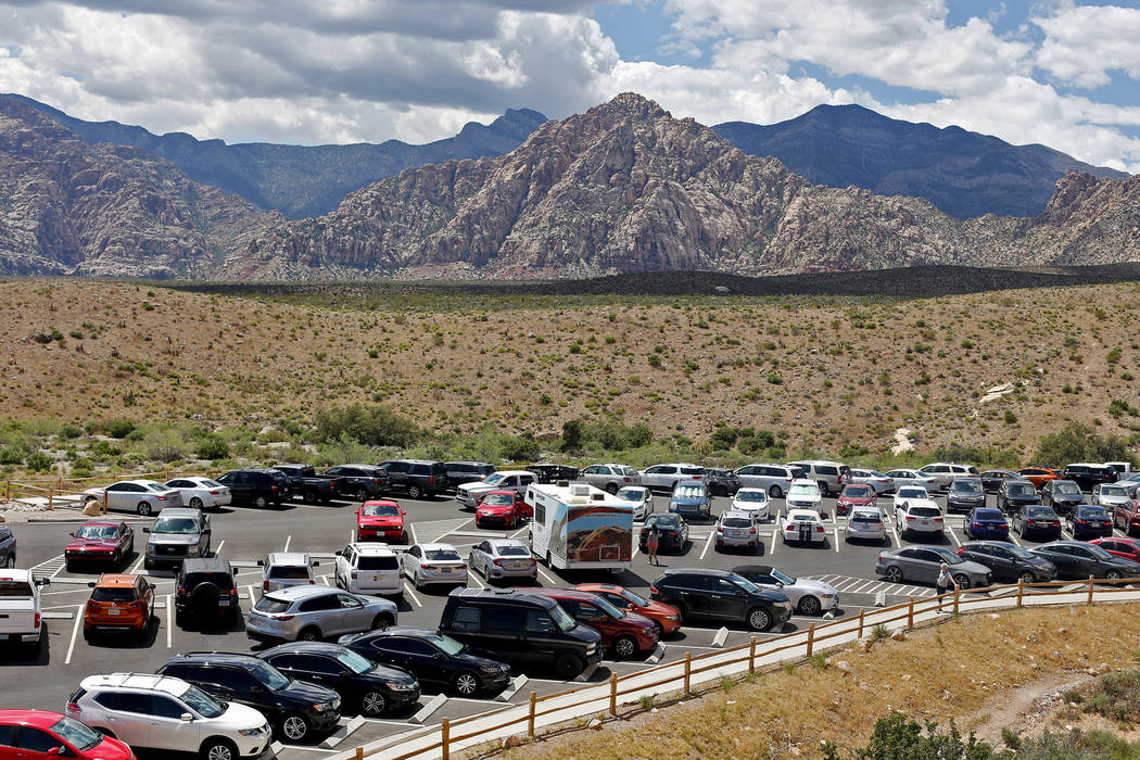 The parking lot for the Sandstone Quarry overlook along the scenic route of Red Rock Canyon Nat ...