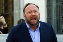 FILE--In this Sept. 5, 2018 file photo, Alex Jones speaks to reporters in Washington. Lawyers i ...