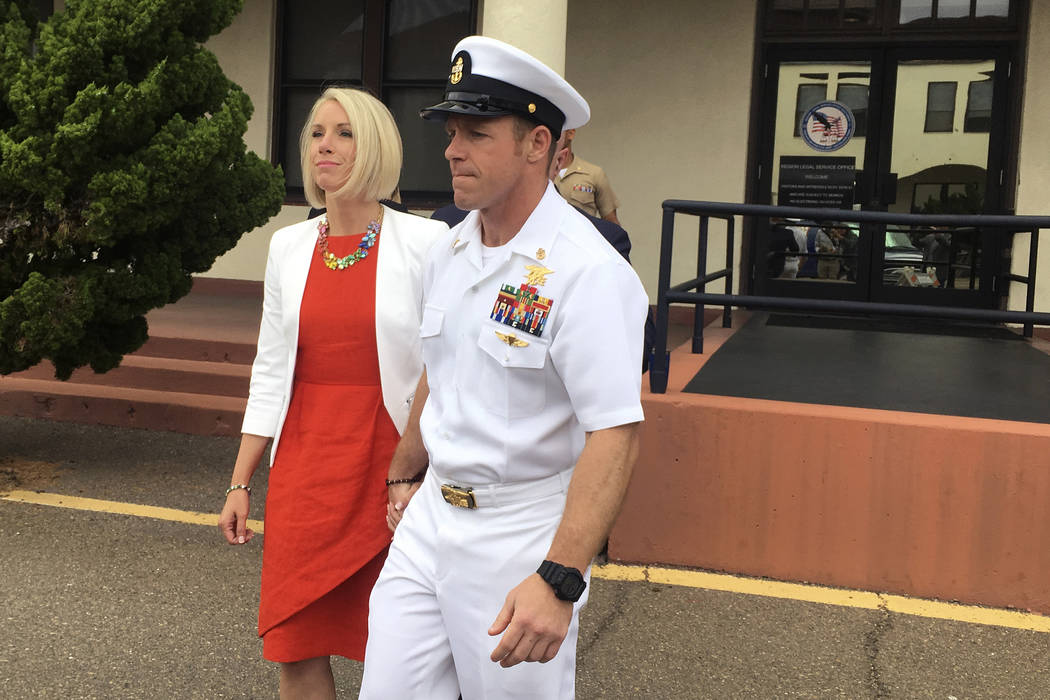 FILE - In this Thursday, May 30, 2019, file photo, Navy Special Operations Chief Edward Gallagh ...