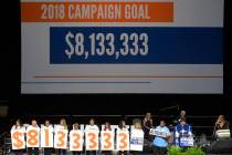A Sept. 6, 2018, file photo shows Campaign Chair Larry Silbermann announces a goal of $8,133,33 ...