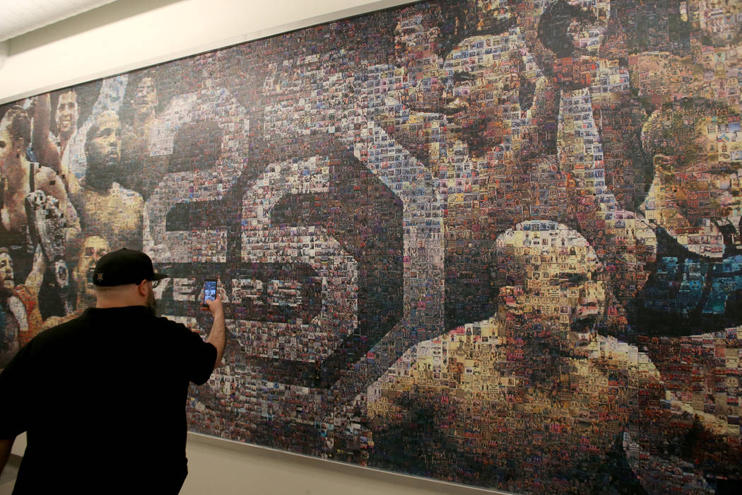 A mural in a hallway is shown during a tour of the new UFC Apex in Las Vegas Monday, June 17, 2 ...