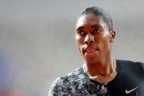 In this Friday, May 3, 2019 file photo, South Africa's Caster Semenya competes in the women's 8 ...