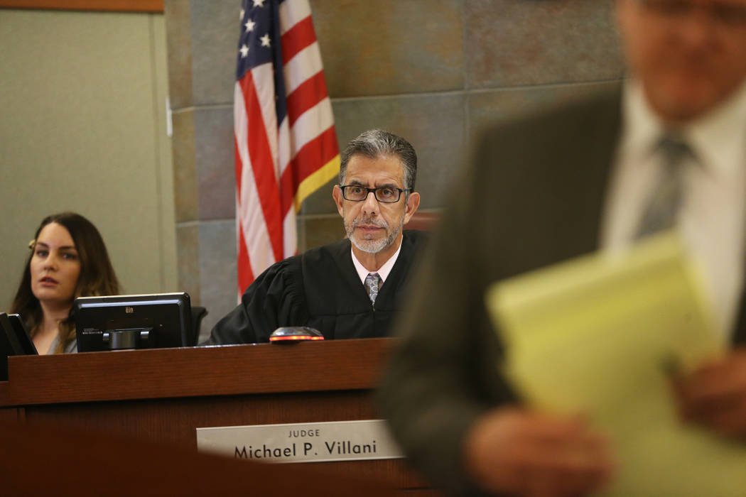 District Judge Michael Villani listens in the State of Nevada case against Weslie Martin, accus ...