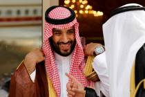 In a May 14, 2012, file photo, Prince Mohammed bin Salman speaks with a Saudi prince in Riyadh, ...