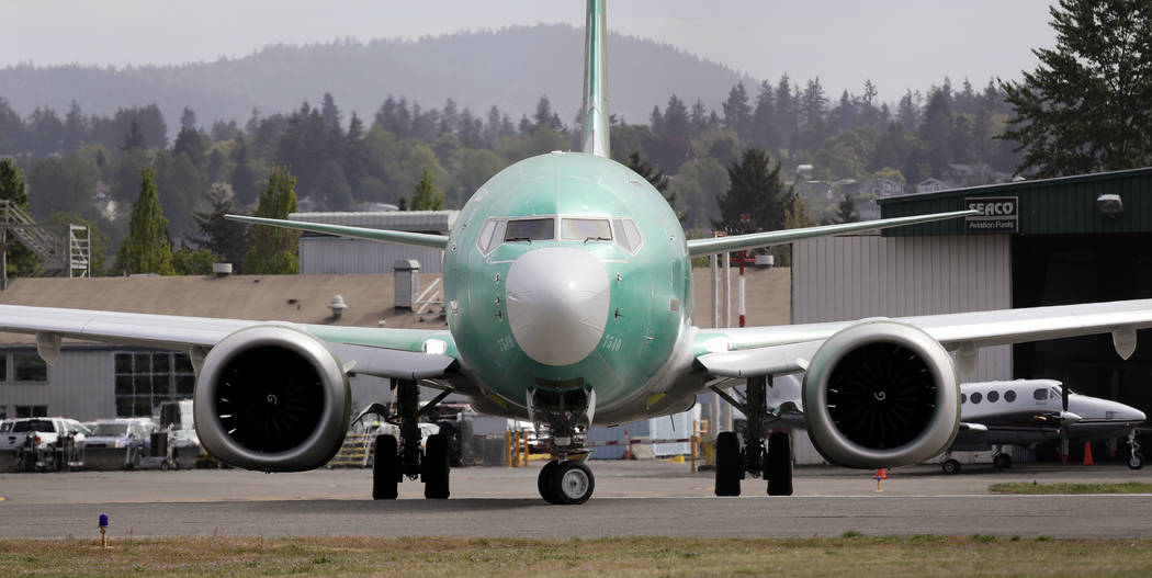 FILE - In this may 8, 2019 photo, a Boeing 737 MAX 8, being built for American Airlines, makes ...