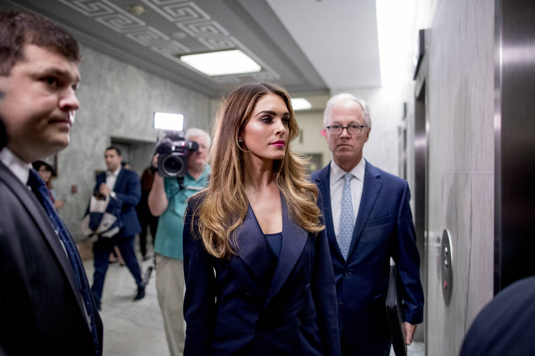 Former White House communications director Hope Hicks arrives for closed-door interview with th ...