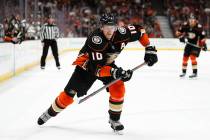 In this March 18, 2018, file photo, Anaheim Ducks' Corey Perry skates during the second period ...