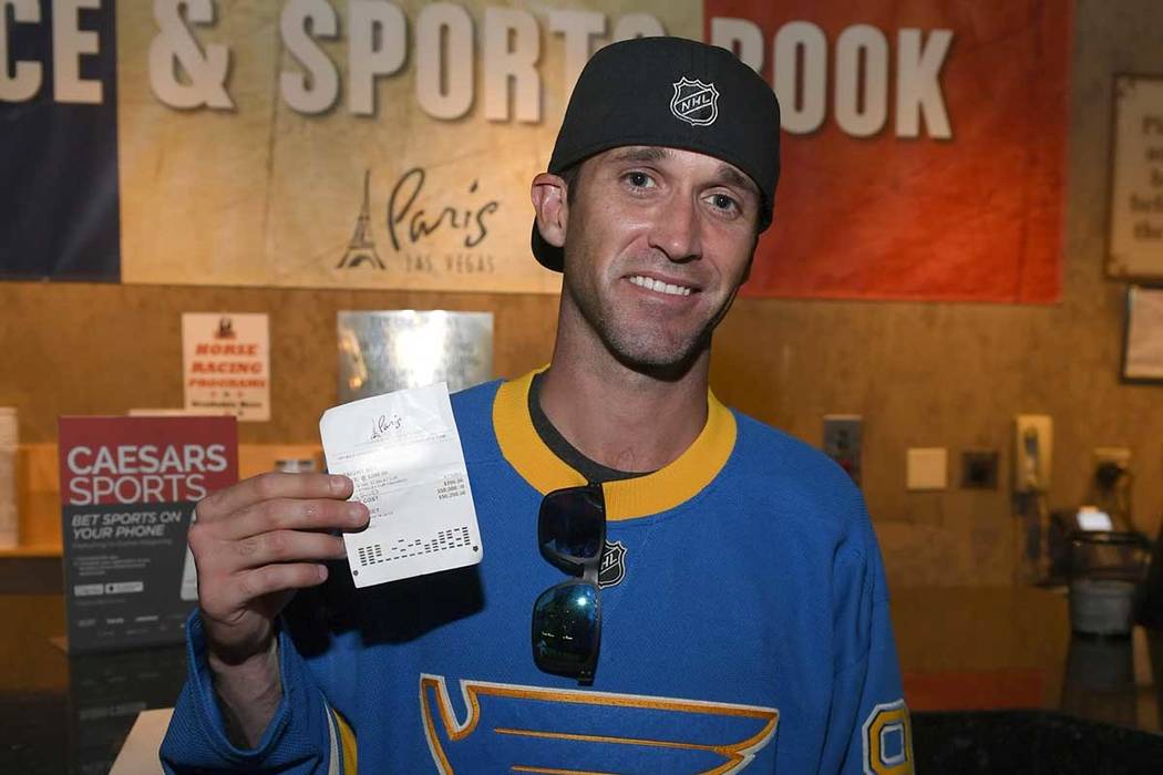 St. Louis Blues fan Brandon Chapel collected $50,200 for a winning bet on the Stanley Cup at Pa ...
