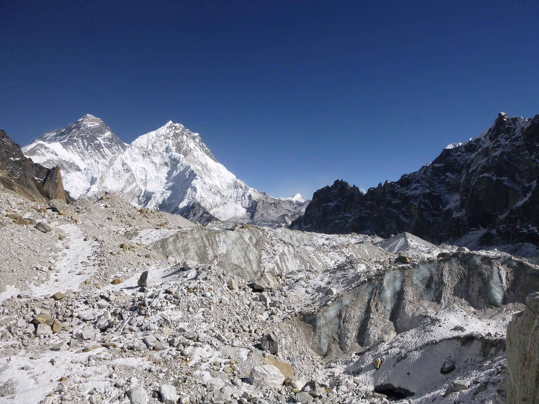 This 2014 photo provided by Joshua Maurer shows the Changri Nup Glacier in Nepal, much of it co ...