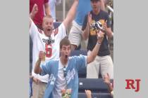 Austin Buysse reacts after catching a homerun ball with one hand. (Screen capture ESPN/Twitter)