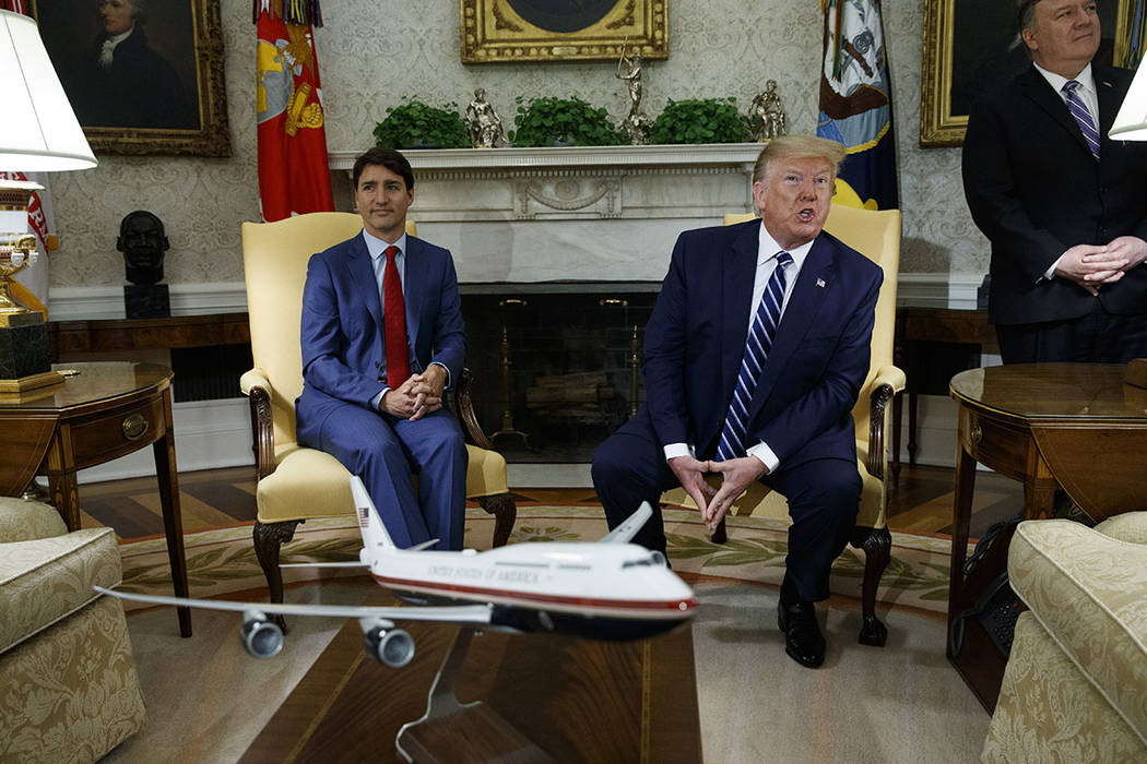 President Donald Trump meets with Canadian Prime Minister Justin Trudeau in the Oval Office of ...
