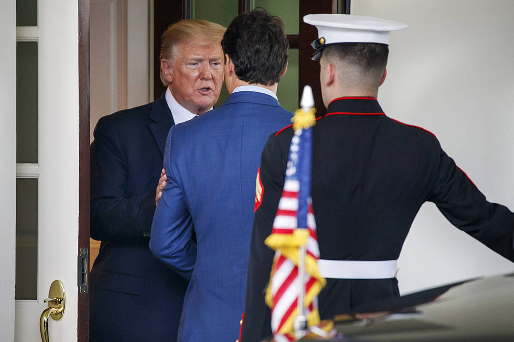 President Donald Trump says goodbye to Canadian Prime Minister Justin Trudeau at the West Wing ...