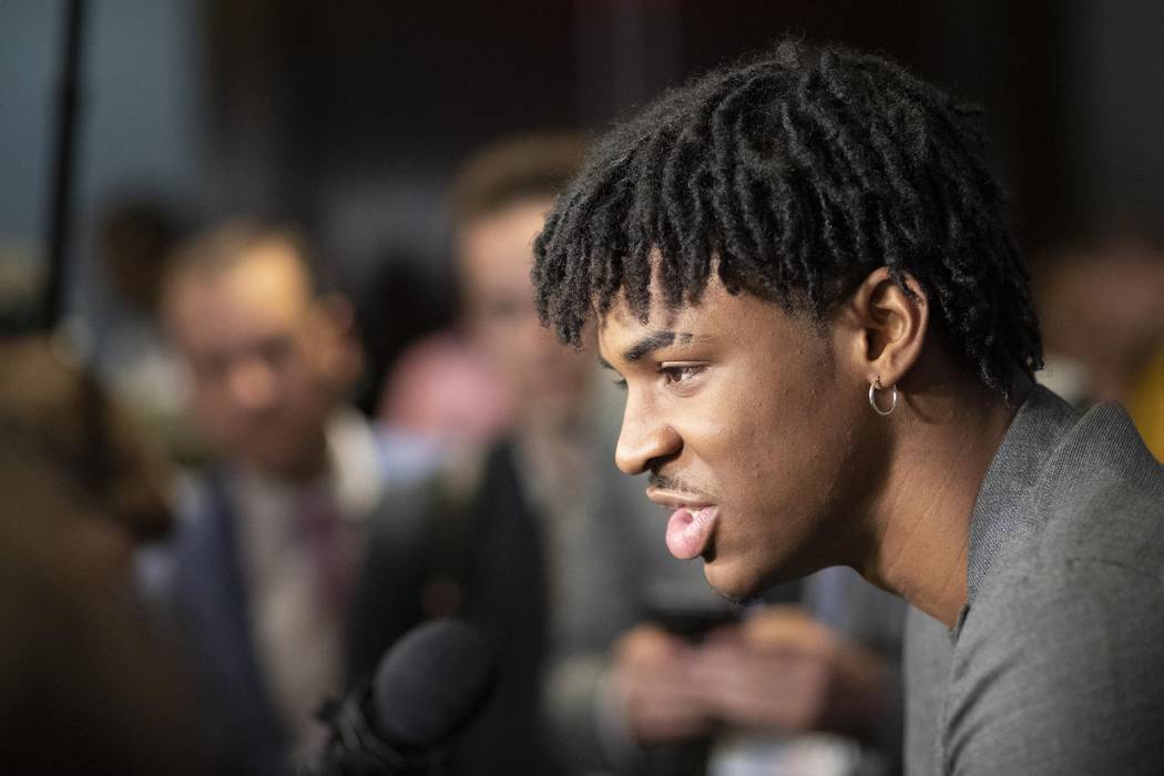 Ja Morant, a sophomore basketball player from Murray State, attends the NBA Draft media availab ...