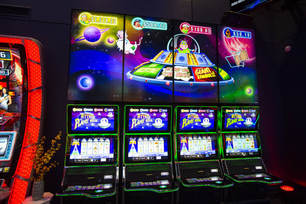 TwinStar Ultra slot cabinets at the Scientific Games showroom in Las Vegas on Wednesday, May 15 ...