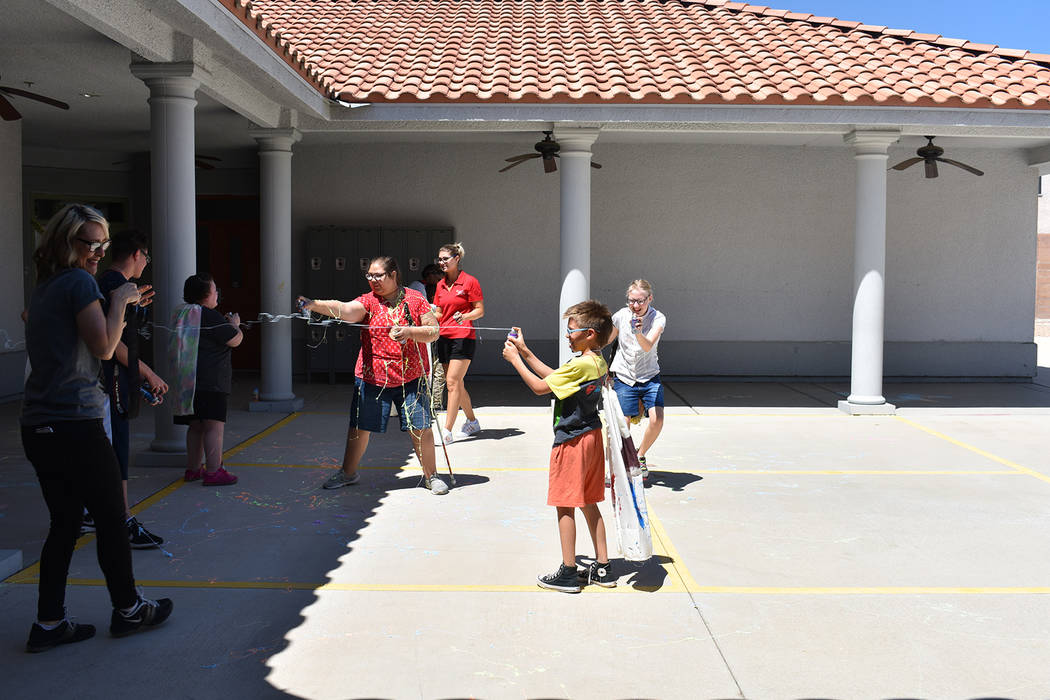 Campers have a silly string war at the Nevada Blind Children's Foundation Discovery Day Camp on ...