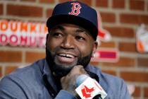 In this Sept. 30, 2016, file photo, Boston Red Sox's David Ortiz speaks during a news conferenc ...